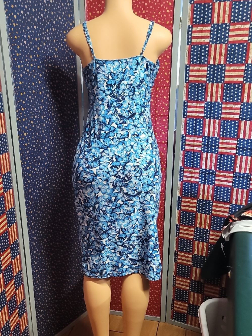 No Boundaries Blue Floral Slip Dress with Ruffle Tie Neck - Picture 2 of 3
